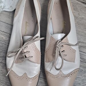 Salvatore Ferragamo Women's Cream and Tan Oxford Shoes